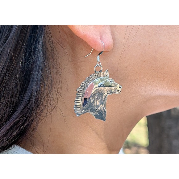 SouthWestArtisans Jewelry - Navajo Horse Earrings 925 Sterling Silver Handmade Signed by Louise Yazzie ***